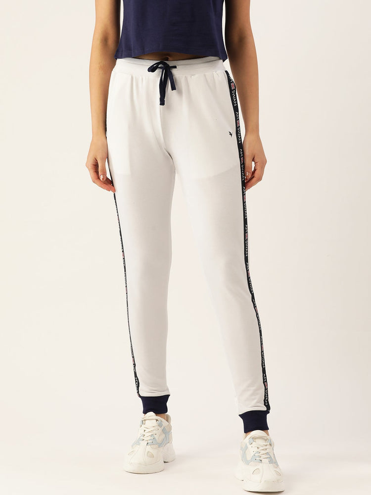 Womens White Cotton Lycra Smart Fit Solid Track Pants