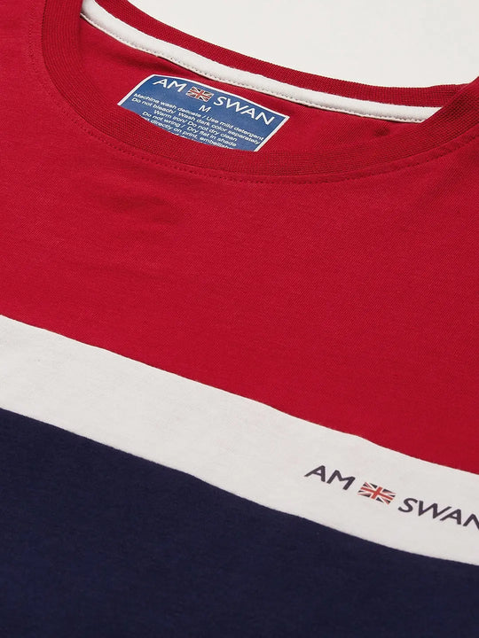 Mens Premium Cotton Lycra Colorblock Printed Half Sleeve Crew Neck T-Shirts