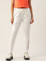 Womens Premium White Cotton Lycra Smart Fit Printed Track Pant