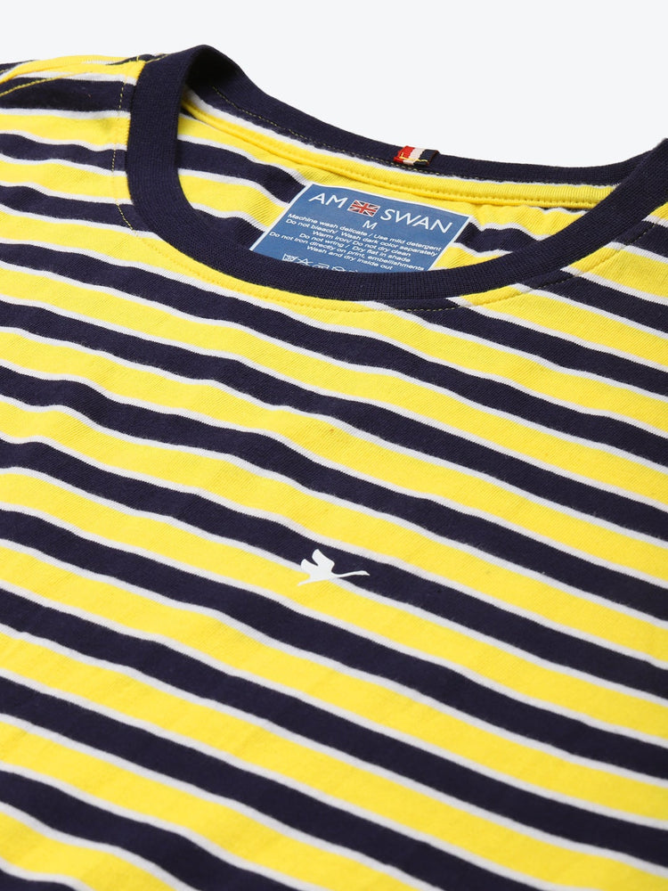 Mens Premium Cotton Striped Half Sleeve Crew Neck T-Shirts