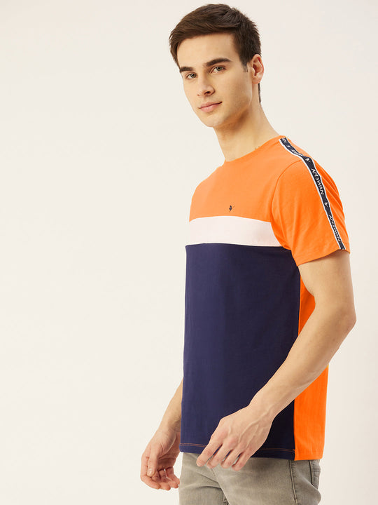 Mens Cotton Rich Lycra Colourblock Graphic Half Sleeve Crew Neck T-Shirts