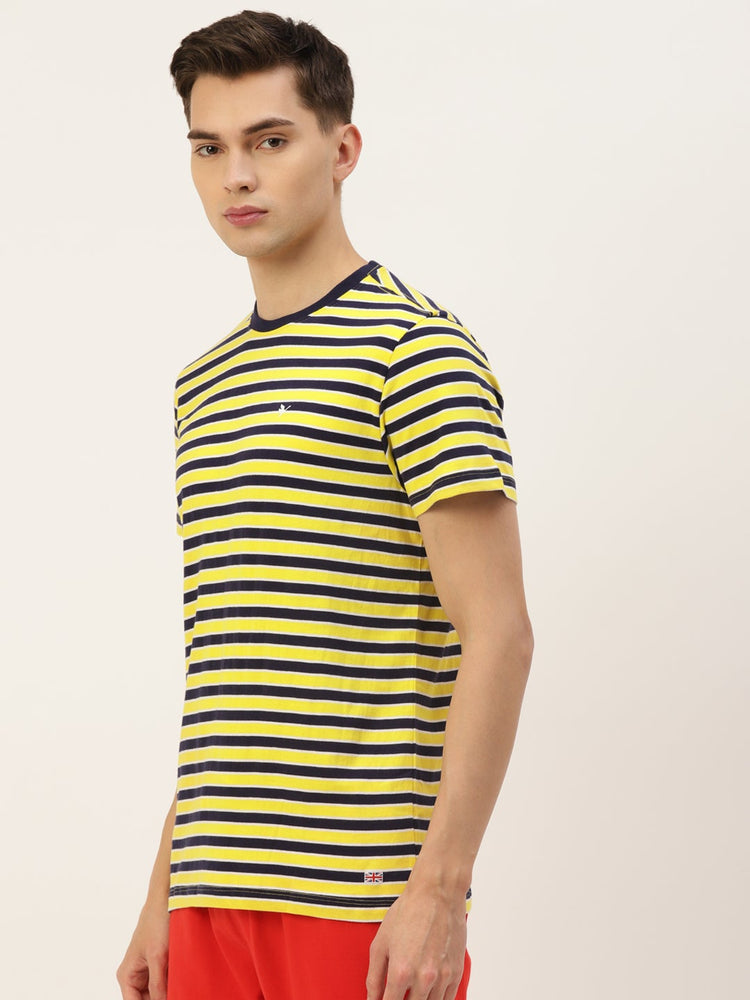 Mens Premium Cotton Striped Half Sleeve Crew Neck T-Shirts