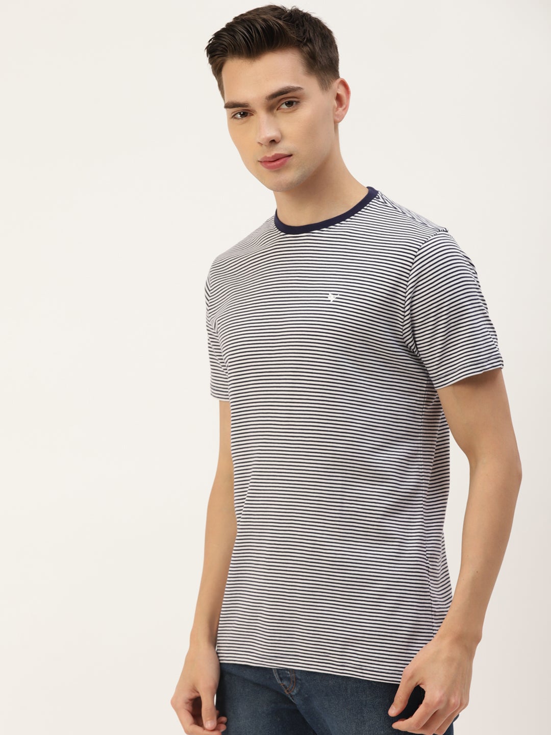 Mens Premium Cotton Striped Half Sleeve Crew Neck T-Shirts