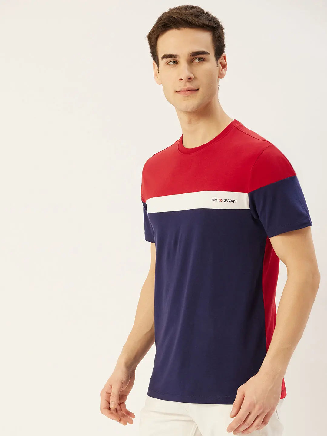 Mens Premium Cotton Lycra Colorblock Printed Half Sleeve Crew Neck T-Shirts