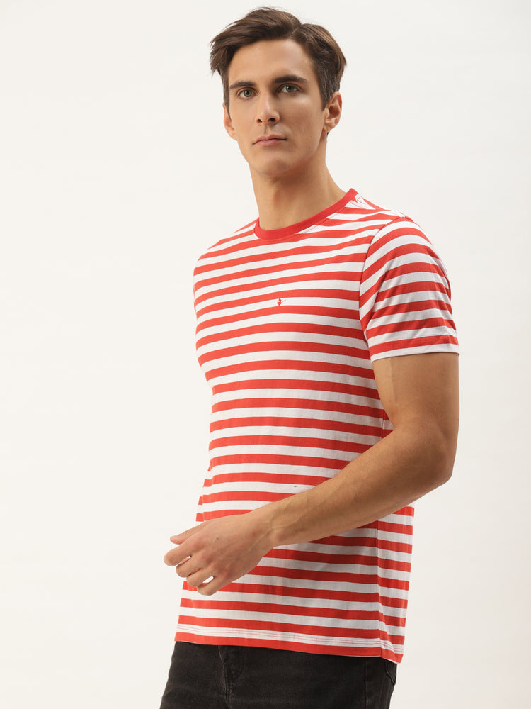Mens Premium Cotton Striped Half Sleeve Crew Neck T-Shirts