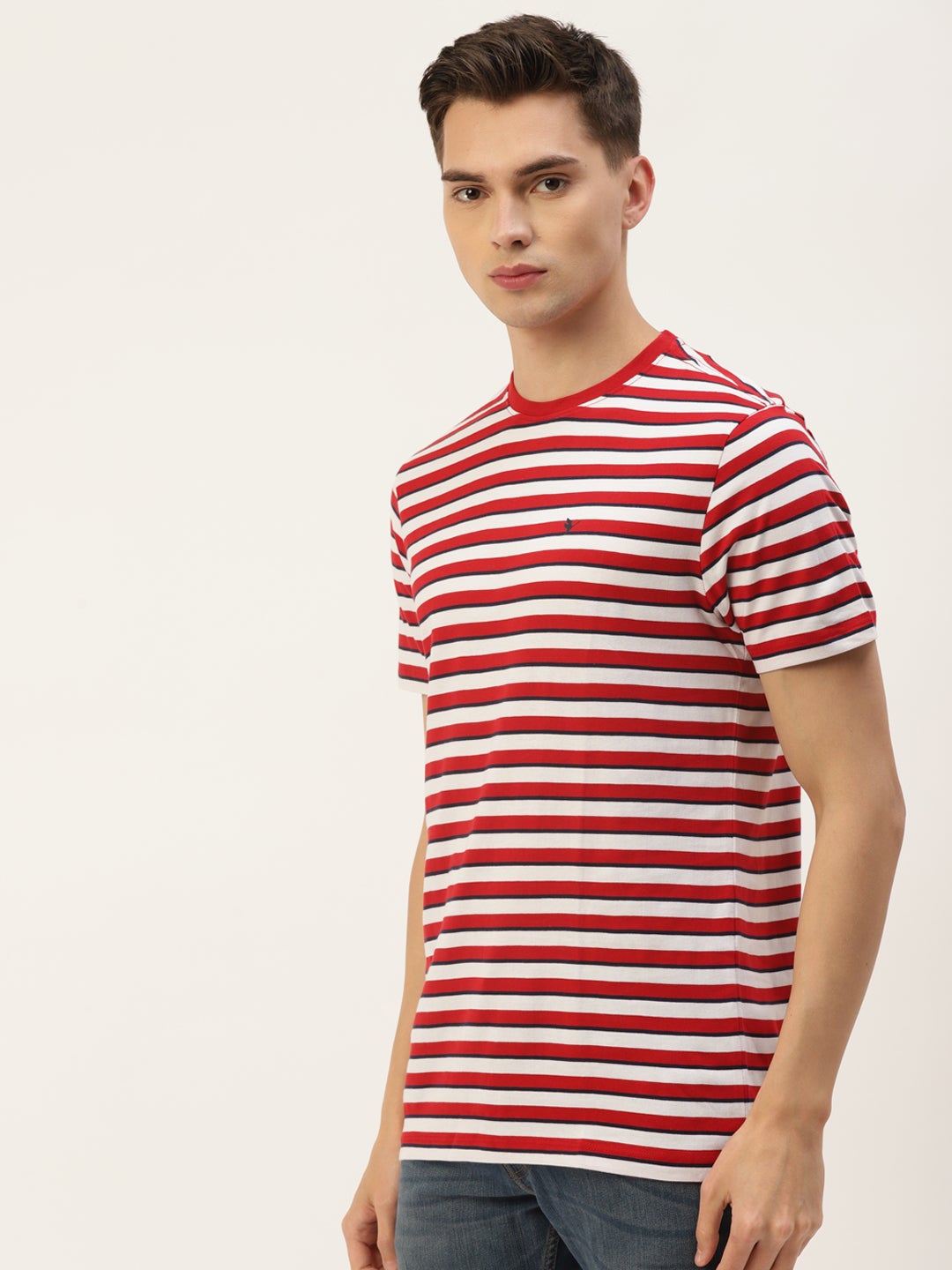 Mens Premium Cotton Striped Half Sleeve Crew Neck T-Shirts