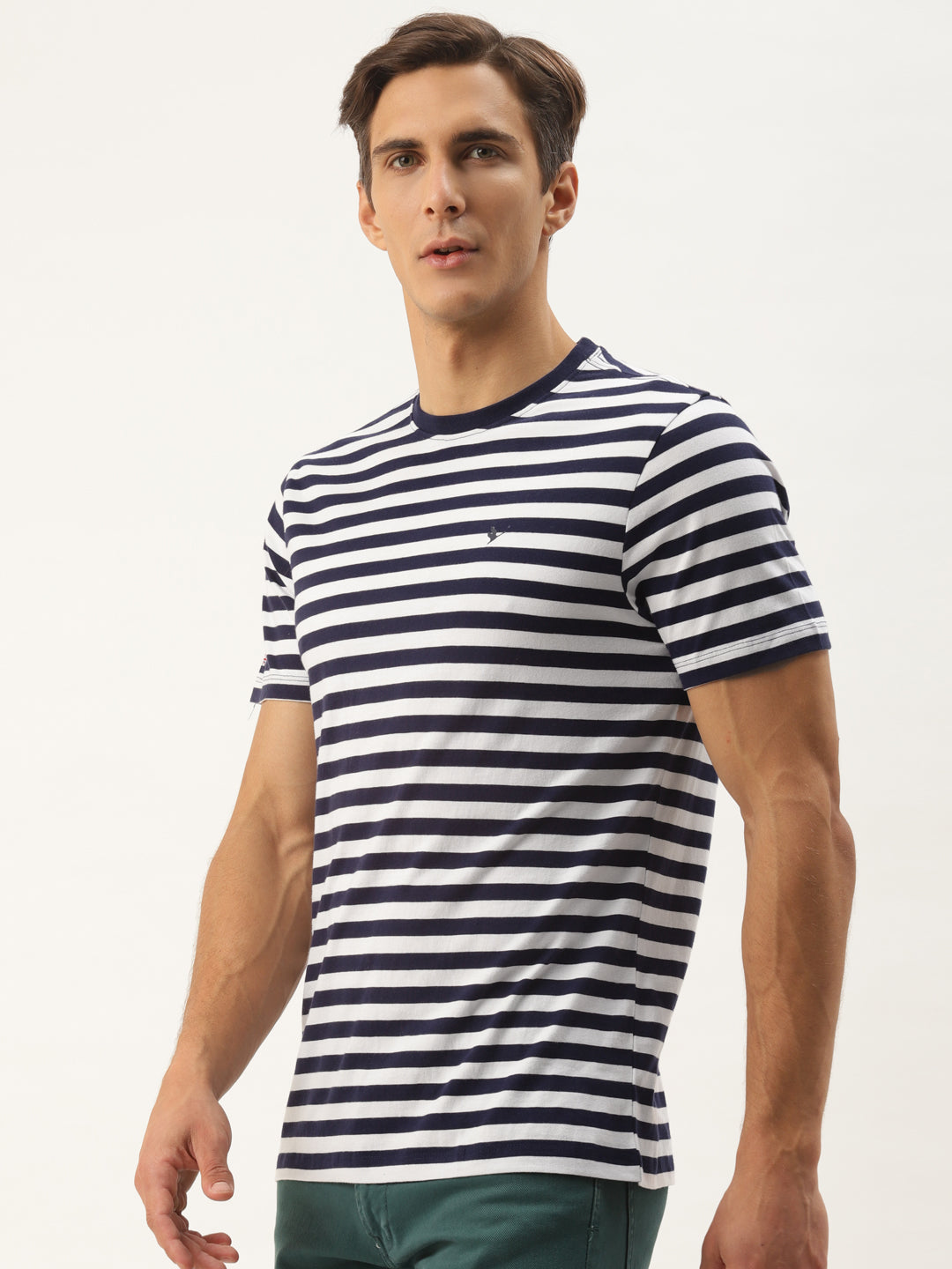 Mens Premium Cotton Striped Half Sleeve Crew Neck T-Shirts