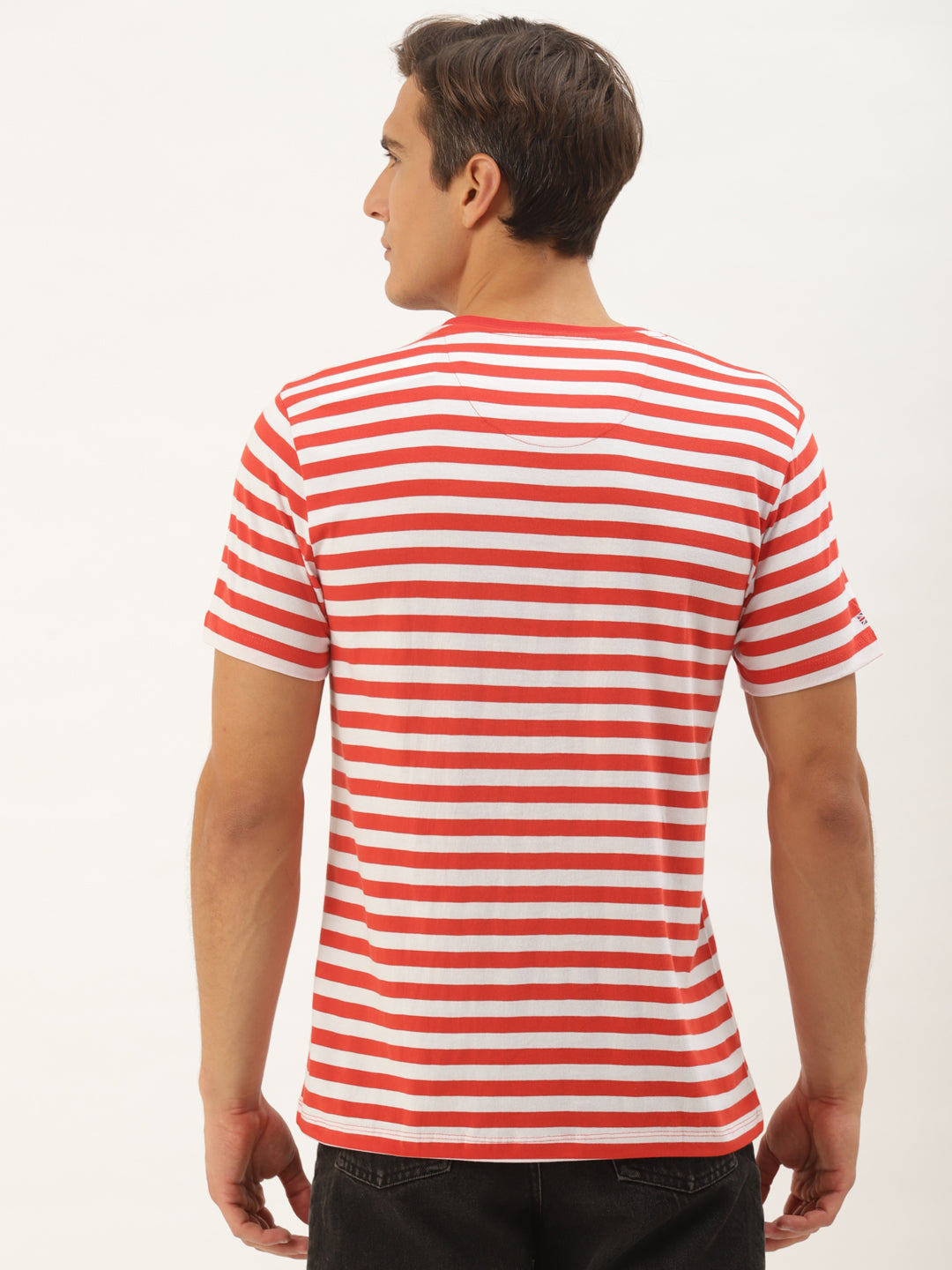 Mens Premium Cotton Striped Half Sleeve Crew Neck T-Shirts