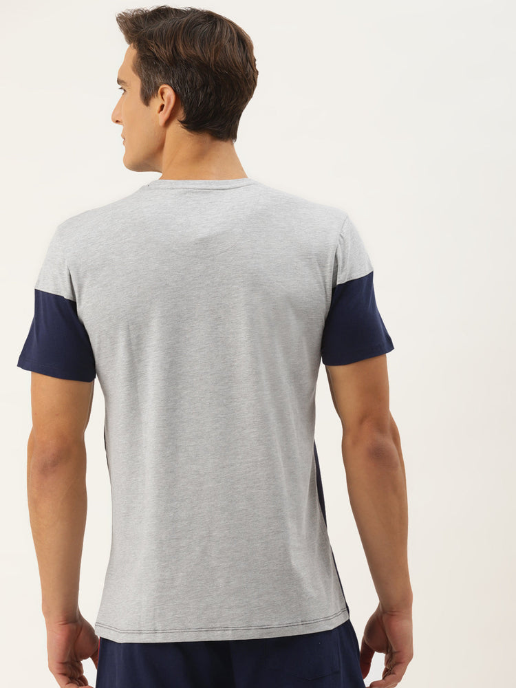 Mens Premium Cotton Colourblock Printed Half Sleeve Crew Neck T-Shirts