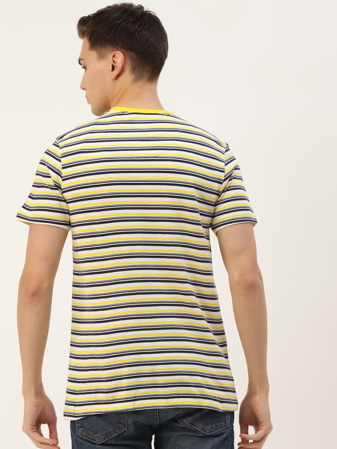 Mens Premium Cotton Striped Half Sleeve Crew Neck T-Shirts