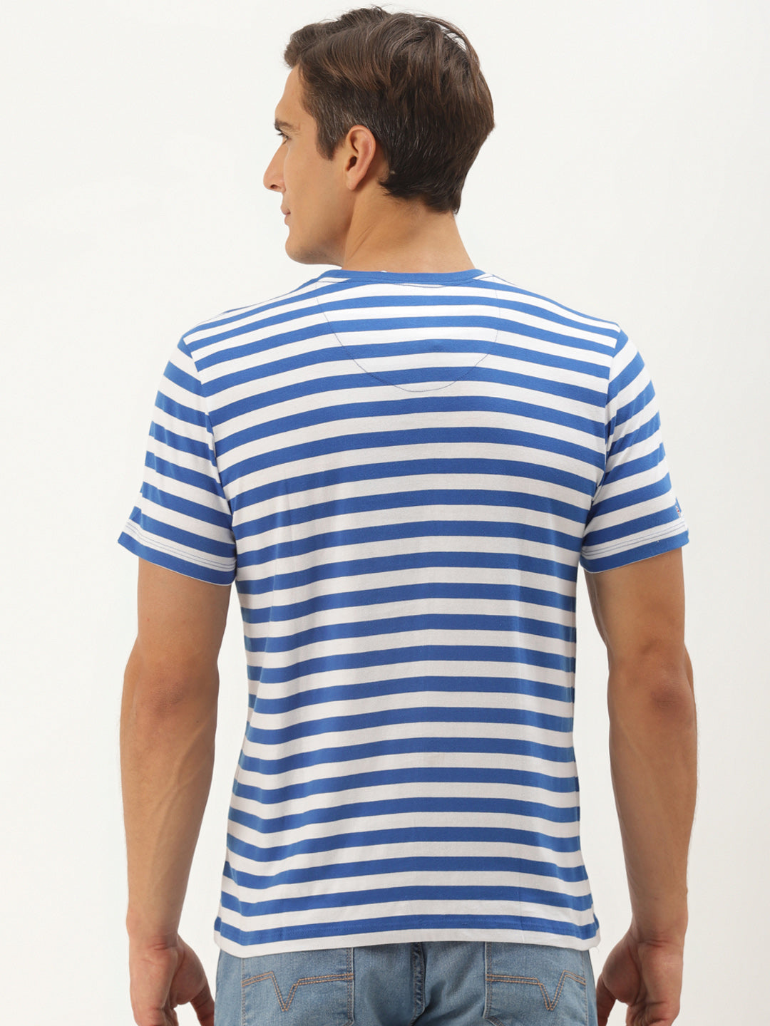 Mens Premium Cotton Striped Half Sleeve Crew Neck T-Shirts