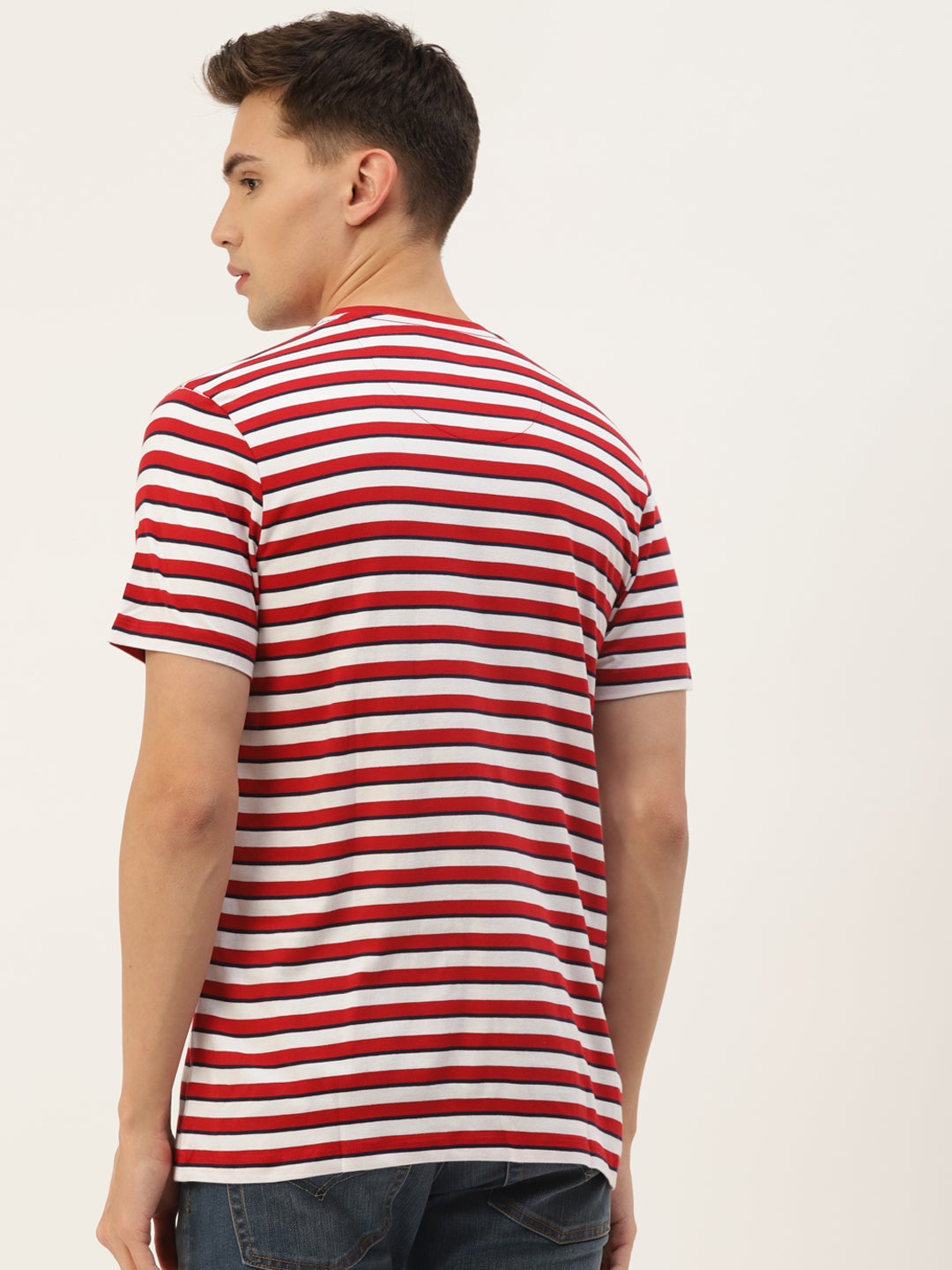 Mens Premium Cotton Striped Half Sleeve Crew Neck T-Shirts