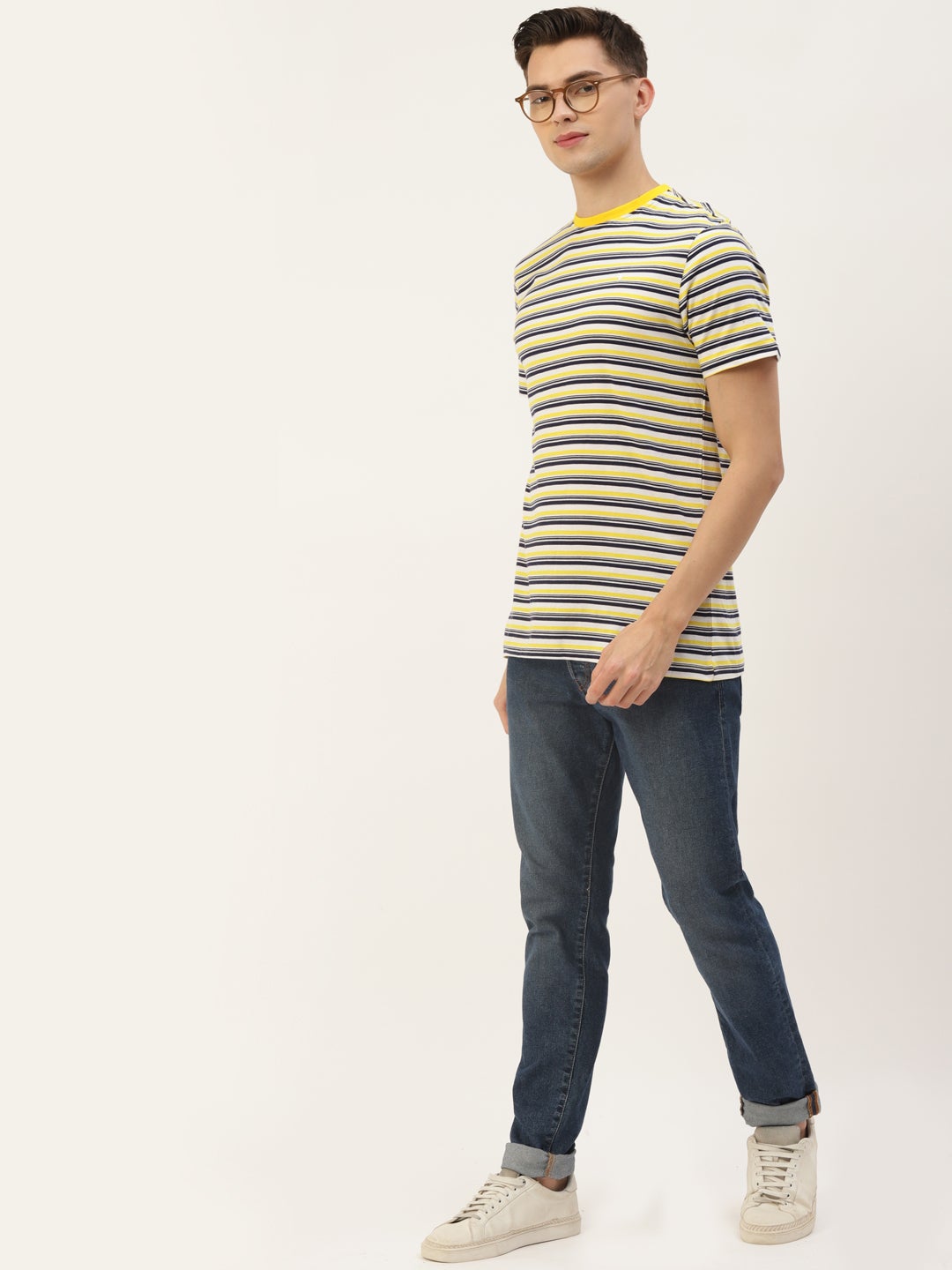 Mens Premium Cotton Striped Half Sleeve Crew Neck T-Shirts