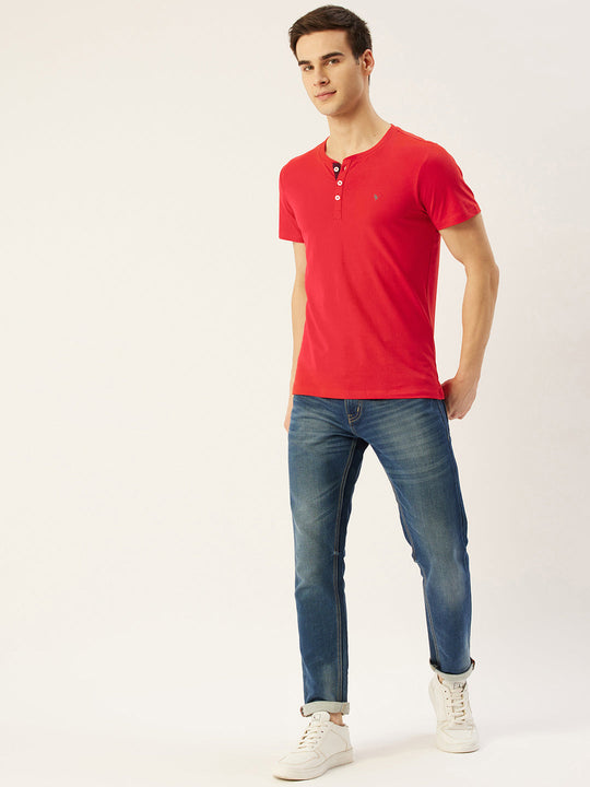 Mens Premium Cotton Lycra Henley Half Sleeve Crew Neck T-Shirts
