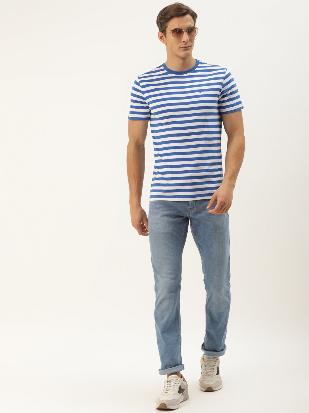 Mens Premium Cotton Striped Half Sleeve Crew Neck T-Shirts