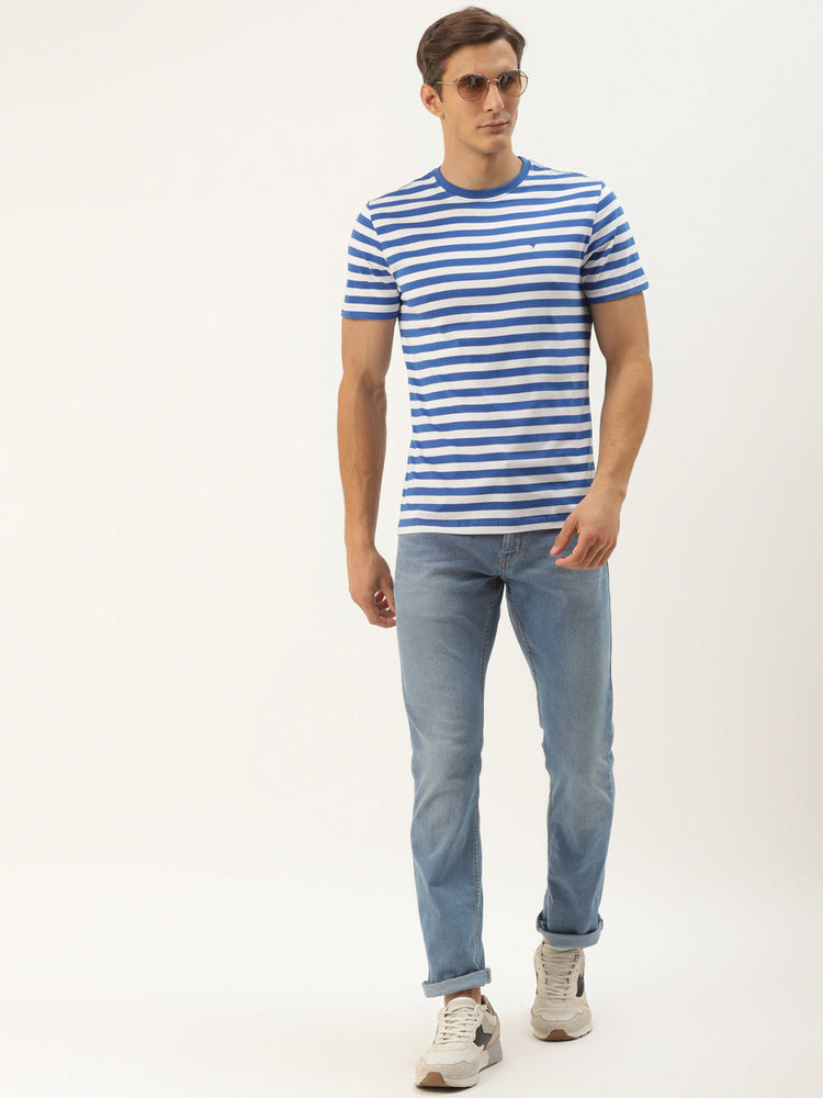 Mens Premium Cotton Striped Half Sleeve Crew Neck T-Shirts