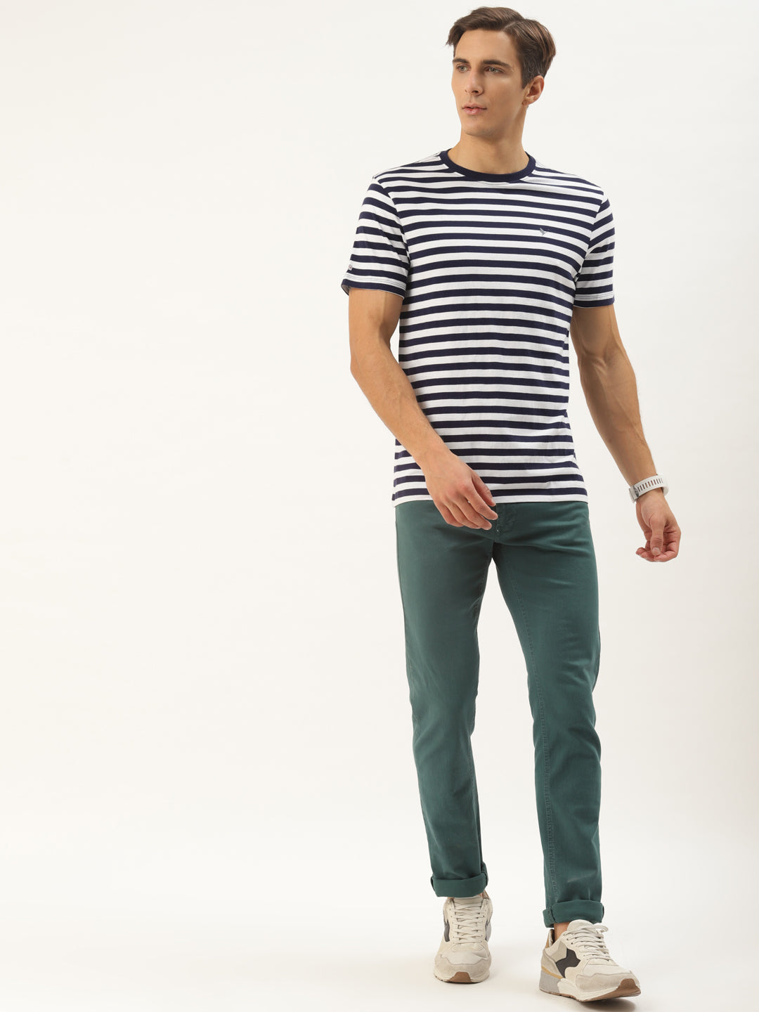 Mens Premium Cotton Striped Half Sleeve Crew Neck T-Shirts