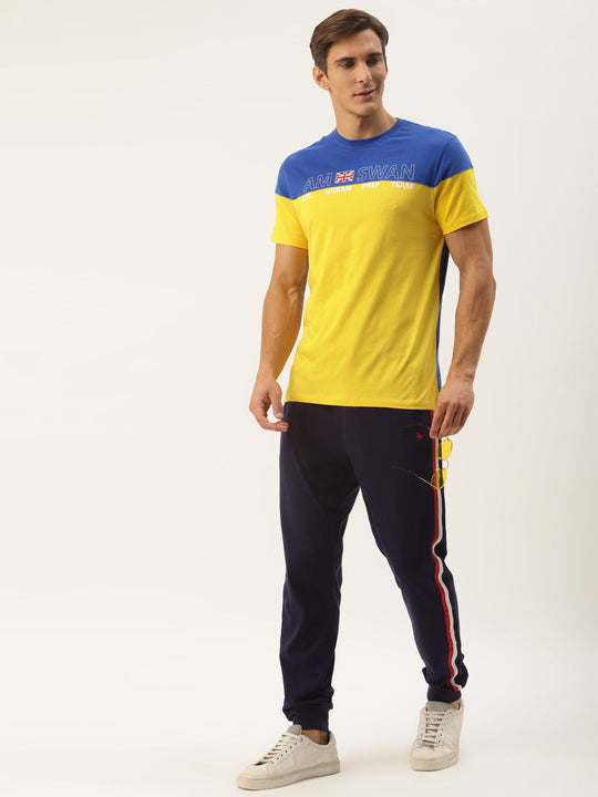 Mens Premium Cotton Colourblock Printed Half Sleeve Crew Neck T-Shirts