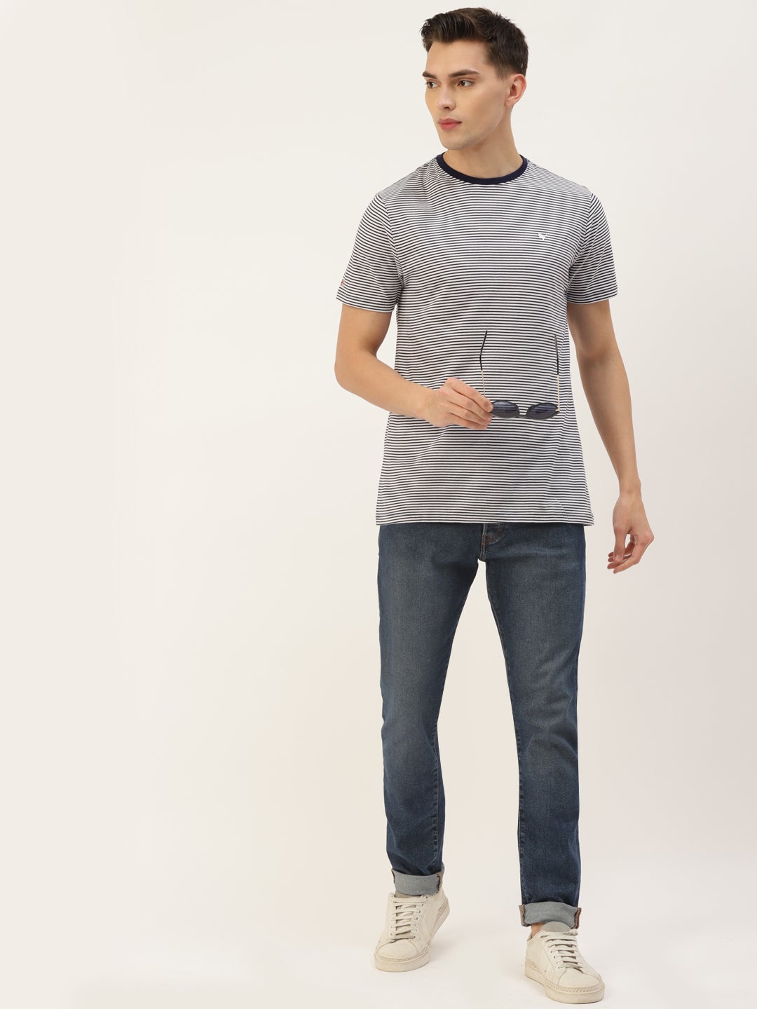 Mens Premium Cotton Striped Half Sleeve Crew Neck T-Shirts