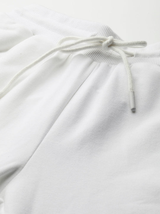 Womens Premium White Cotton Lycra Smart Fit Printed Track Pant