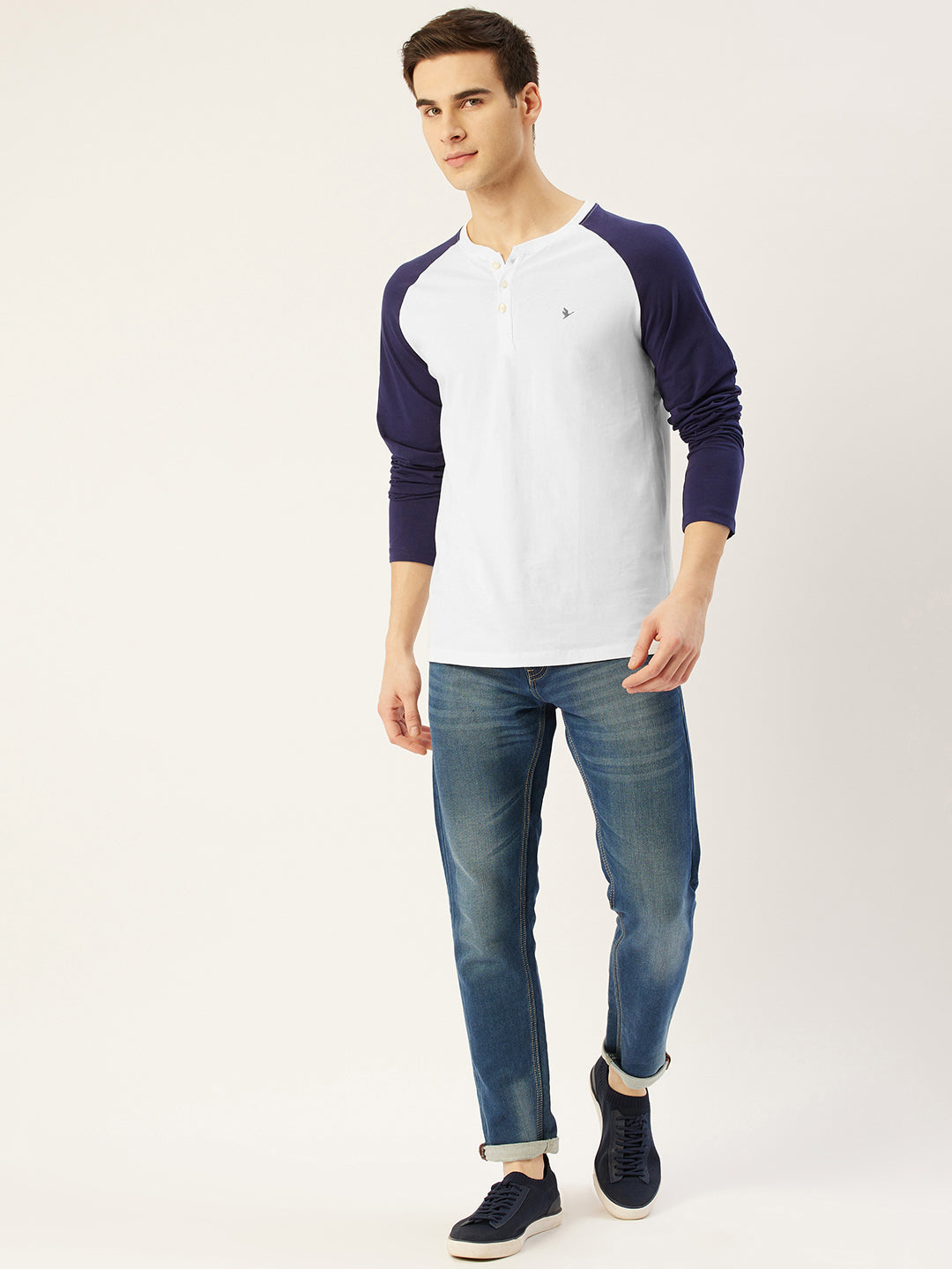 Premium Cotton Lycra Colourblock Printed Full Sleeve Henley T-Shirts