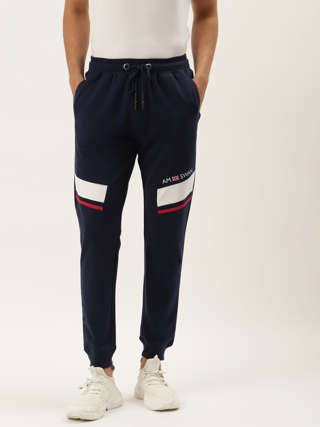 Mens Cotton Rich Lycra With Contrast Panel Printed Track Pants