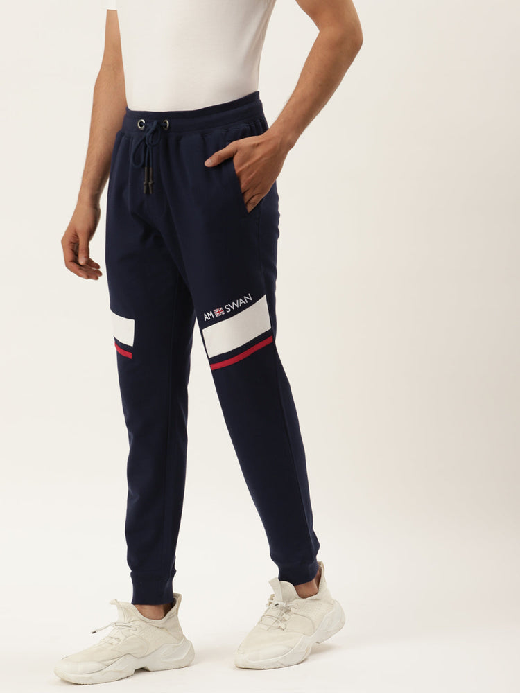 Mens Cotton Rich Lycra With Contrast Panel Printed Track Pants