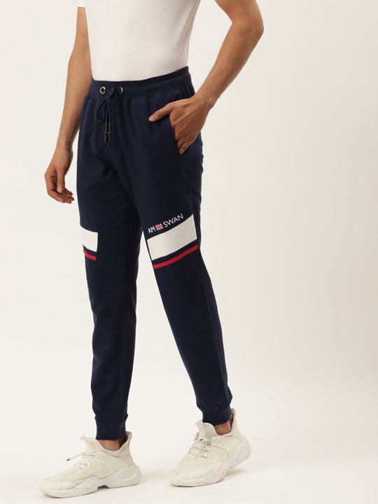 Mens Cotton Rich Lycra With Contrast Panel Printed Track Pants