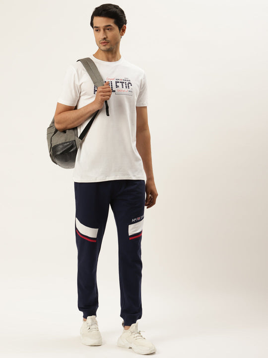 Mens Cotton Rich Lycra With Contrast Panel Printed Track Pants