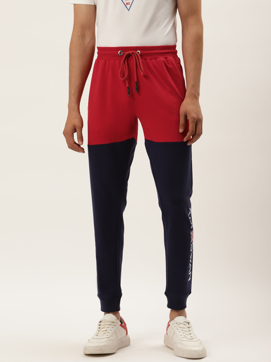 Mens Cotton Rich Lycra With Contrast Panel Printed Track Pants