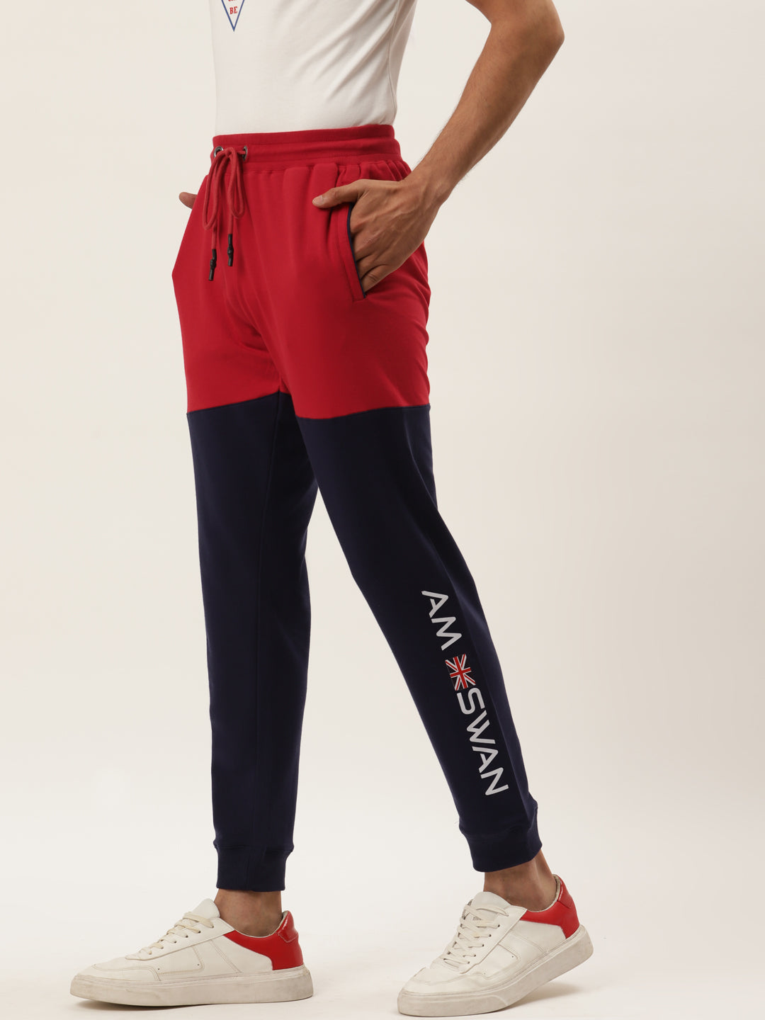 Mens Cotton Rich Lycra With Contrast Panel Printed Track Pants