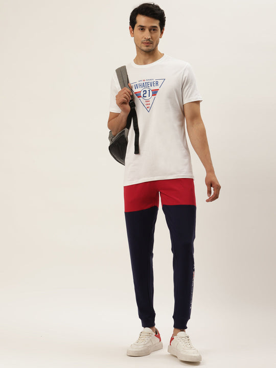 Mens Cotton Rich Lycra With Contrast Panel Printed Track Pants