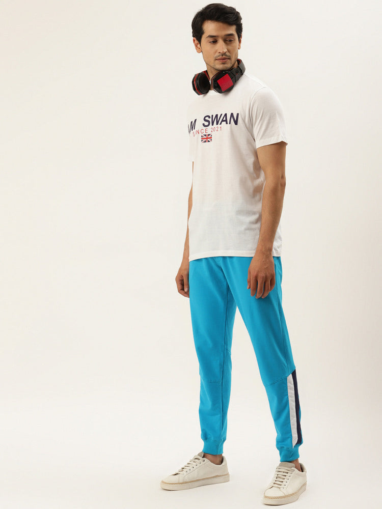 Mens Cotton Rich Lycra With Contrast Panel Printed Track Pants