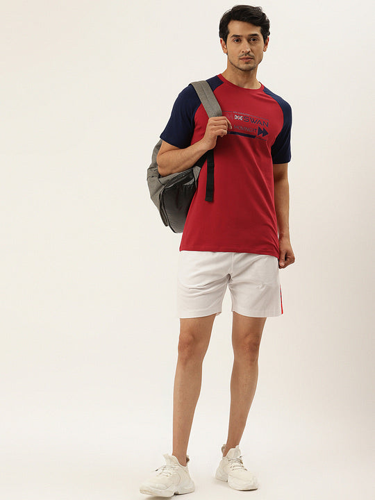 Mens Cotton Rich Lycra Graphic Raglan Half Sleeve Crew Neck T-Shirts