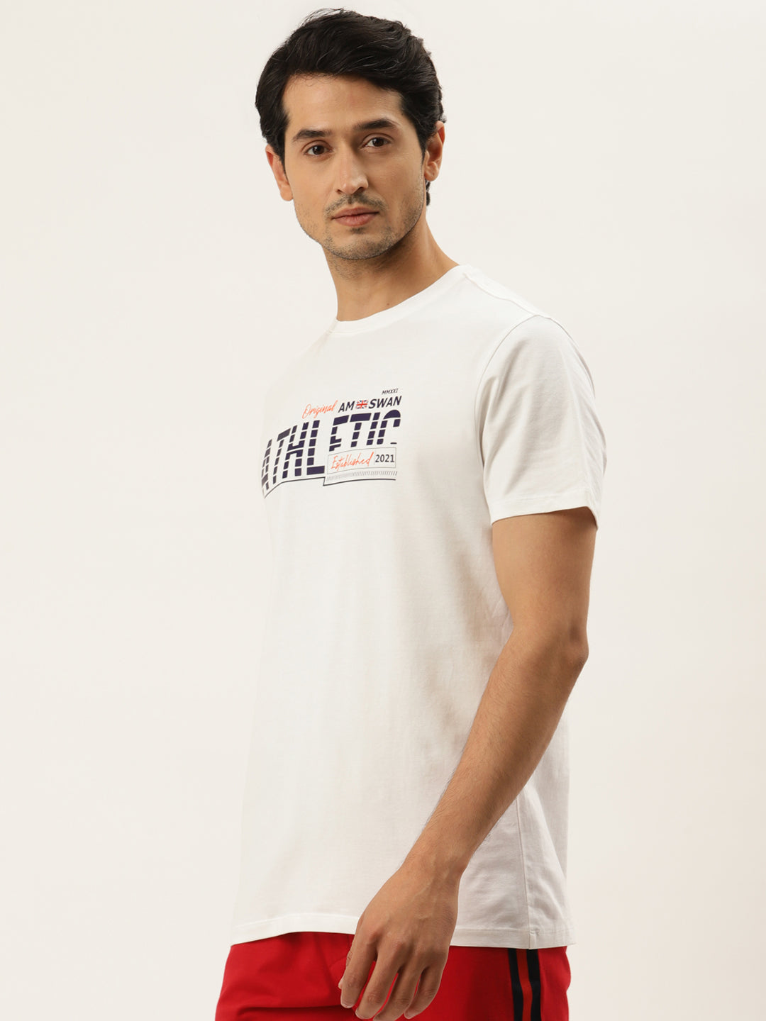 Mens Cotton Rich Lycra Graphic Half Sleeve Crew Neck T-Shirts