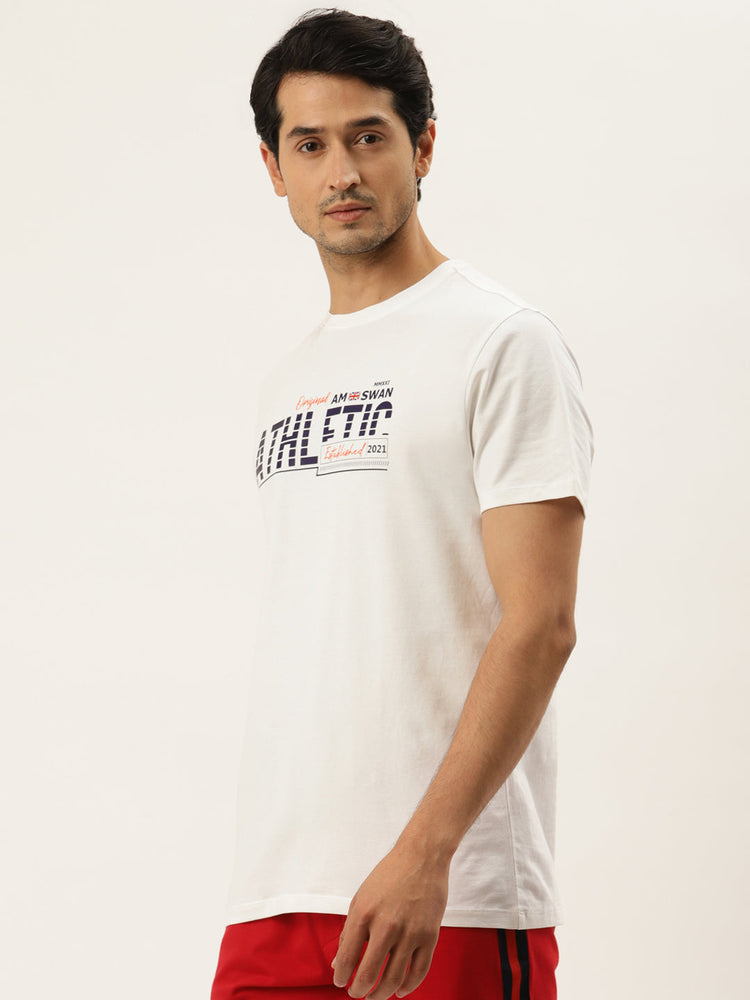 Mens Cotton Rich Lycra Graphic Half Sleeve Crew Neck T-Shirts