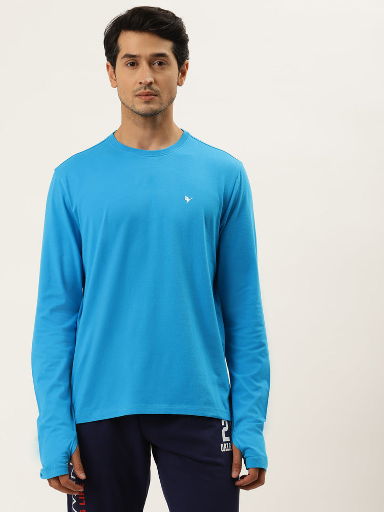Mens Cotton Rich Lycra Solid Full Sleeve Crew Neck T-Shirts