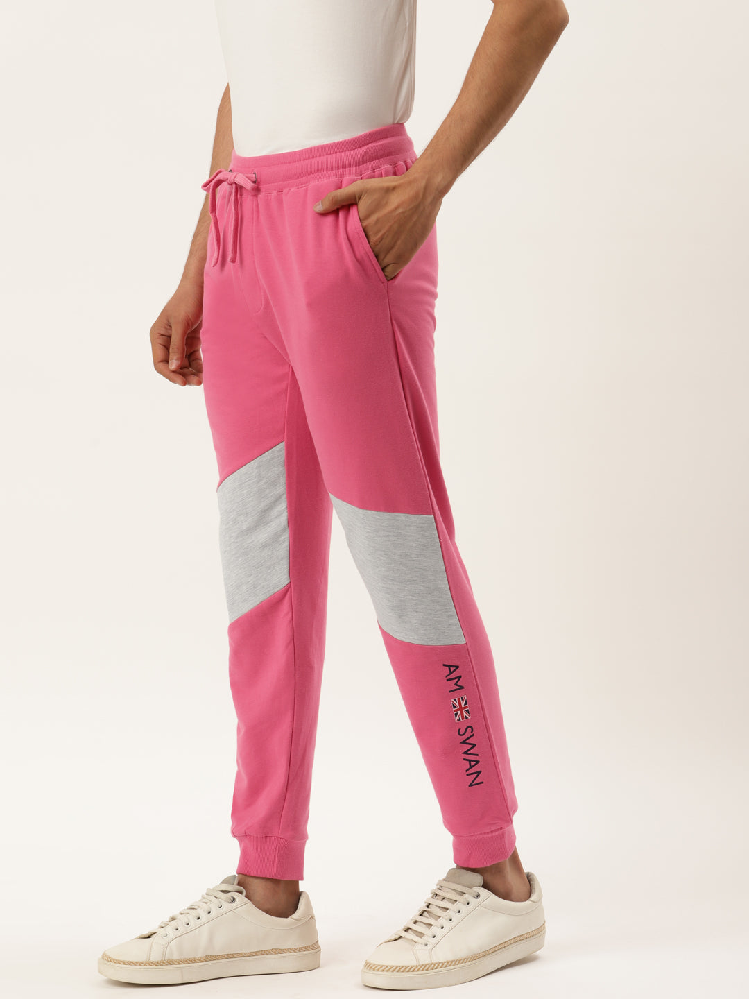 Mens Cotton Rich Lycra Colourblocked Printed Track Pant