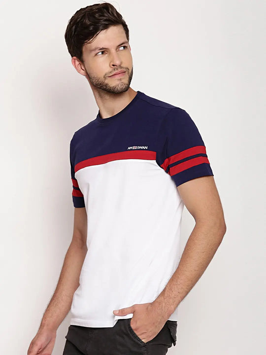 Mens Premium Cotton Lycra Colorblock Printed Half Sleeve Crew Neck T-Shirts