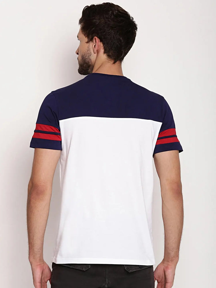Mens Premium Cotton Lycra Colorblock Printed Half Sleeve Crew Neck T-Shirts