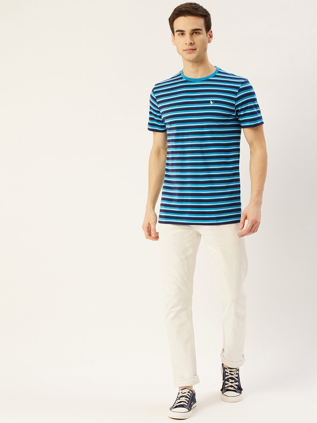 Mens Premium Cotton Striped Half Sleeve Crew Neck T-Shirts