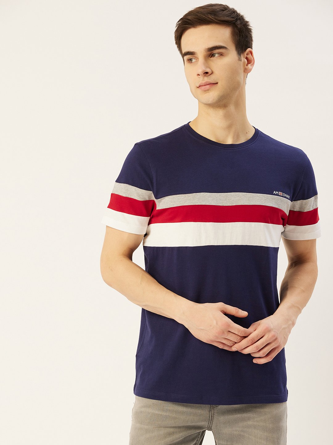 Mens Premium Cotton Colourblock Printed Half Sleeve Crew Neck T-Shirts