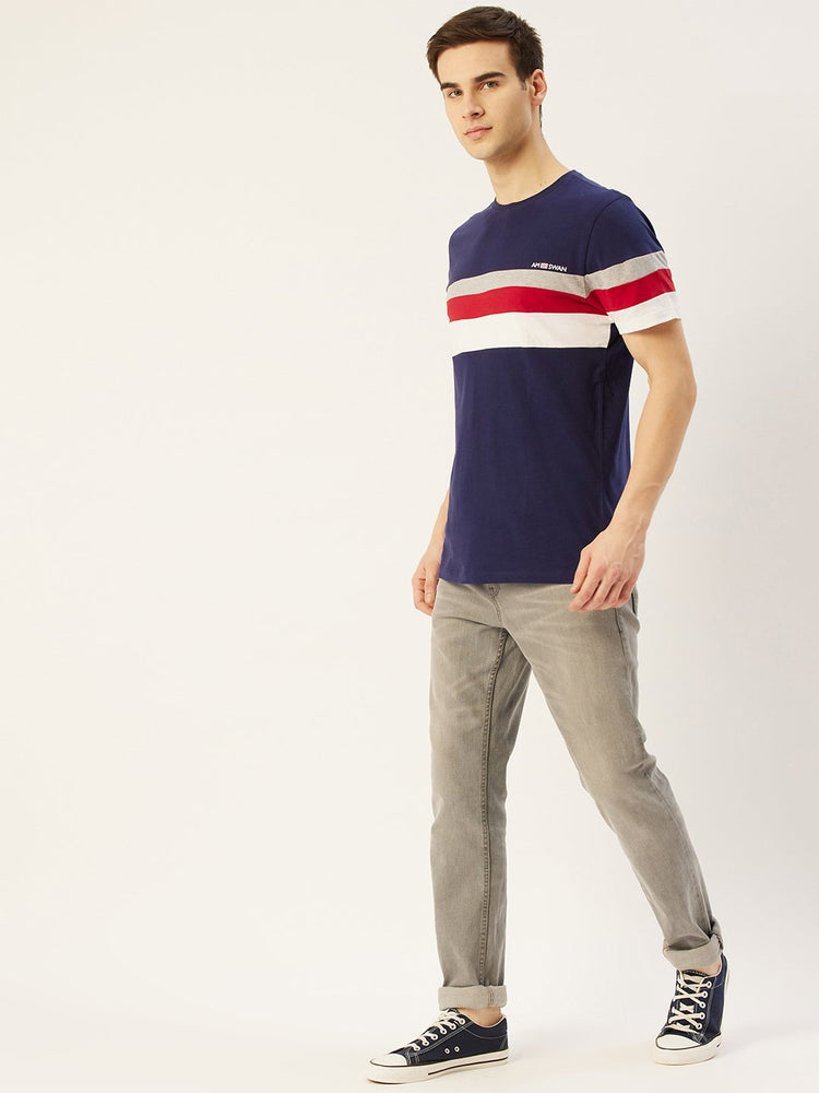 Mens Premium Cotton Colourblock Printed Half Sleeve Crew Neck T-Shirts