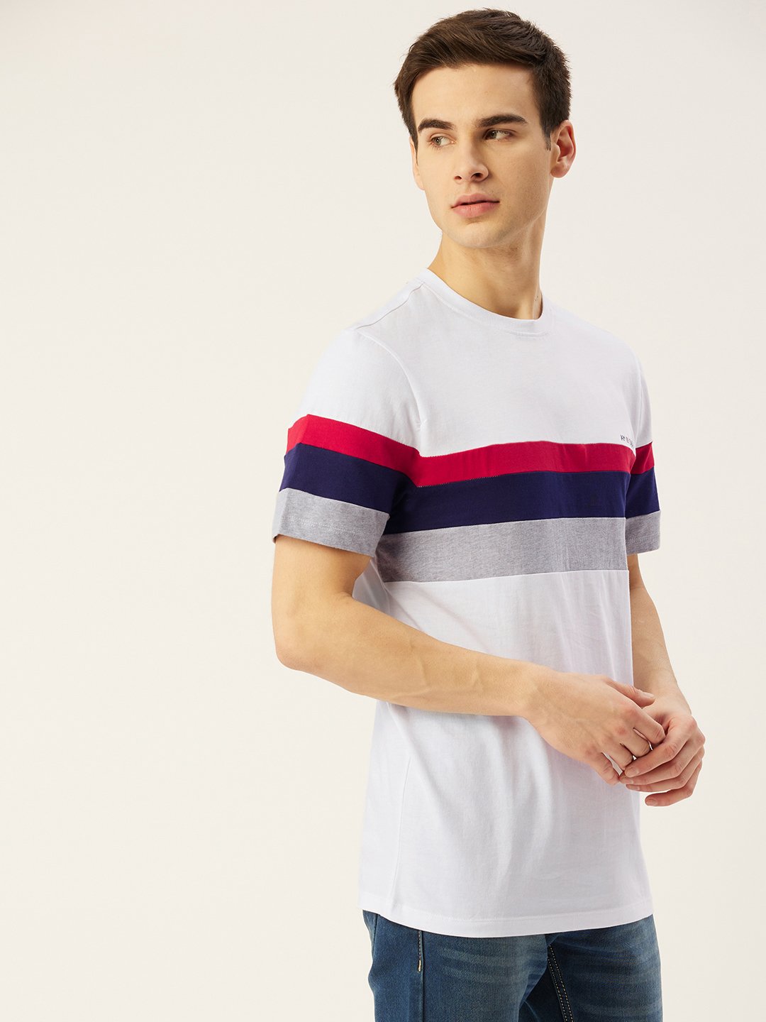 Mens Premium Cotton Colourblock Printed Half Sleeve Crew Neck T-Shirts