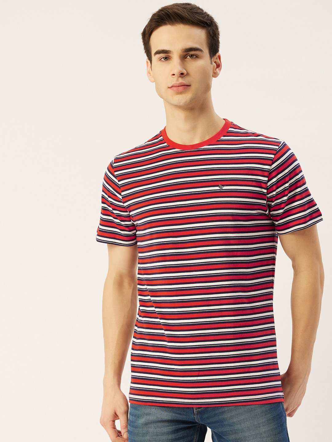 Mens Premium Cotton Striped Half Sleeve Crew Neck T-Shirts