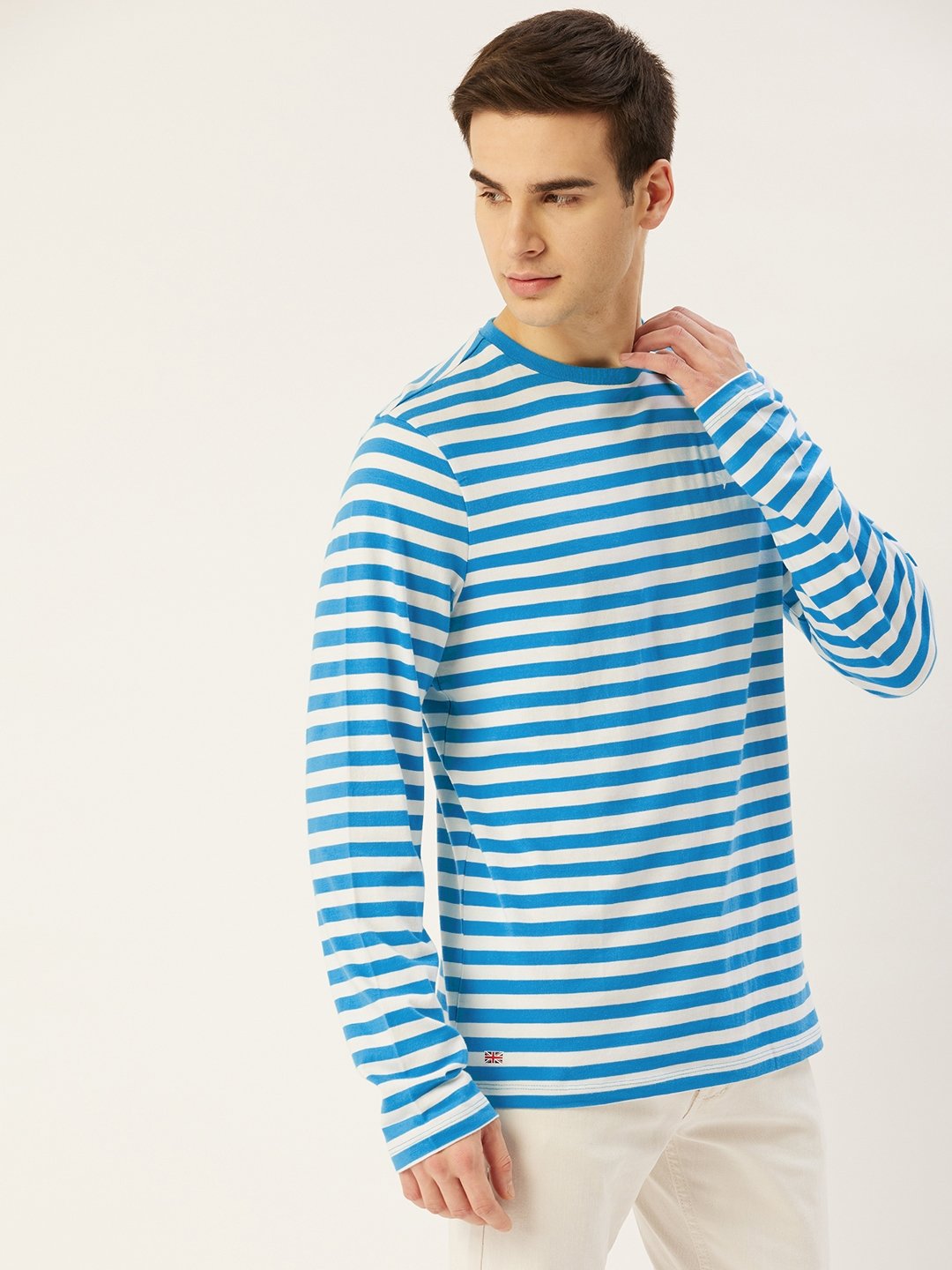 Mens Premium Cotton Striped Full Sleeve Crew Neck T-Shirts
