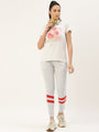 Womens Premium Grey Cotton Lycra Smart Fit Printed Track Pant