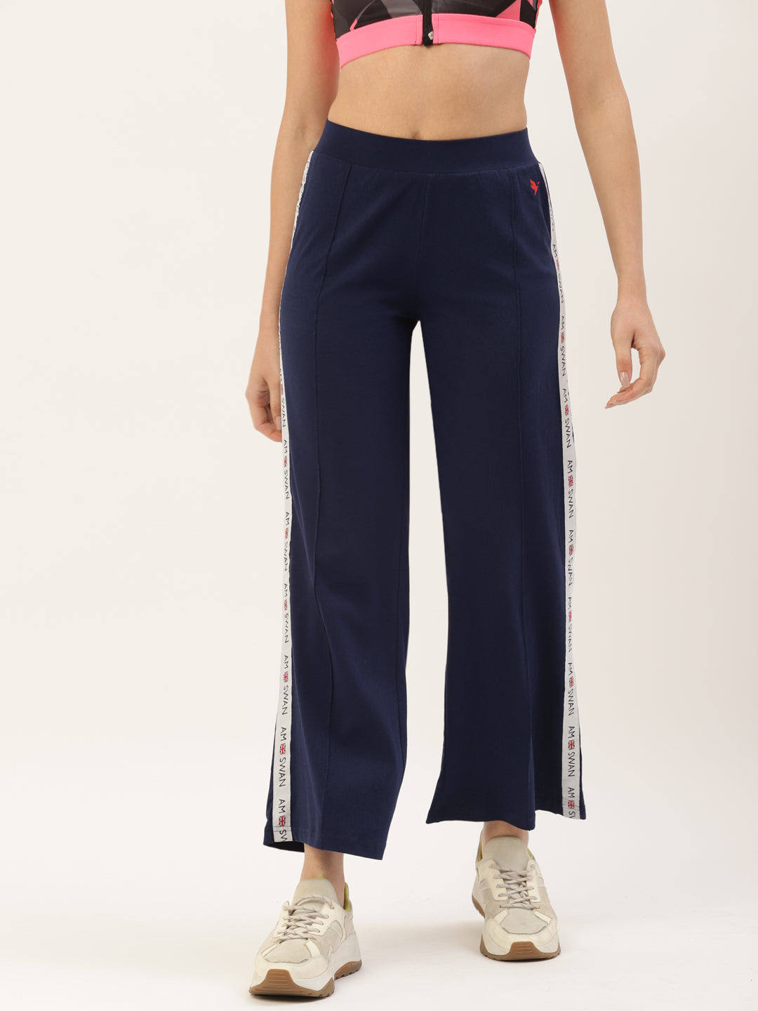 Womens Cotton Lycra Smart Fit Printted Tape Track Pants