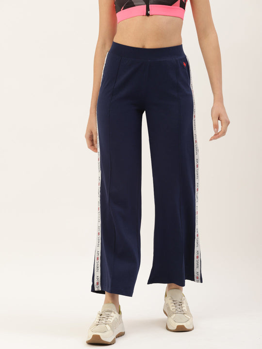 Womens Cotton Lycra Smart Fit Printted Tape Track Pants